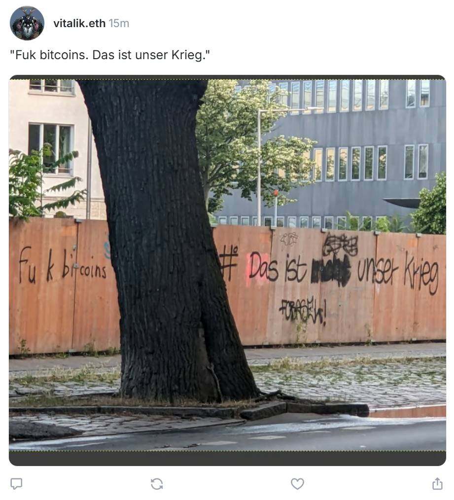 以太坊联合创始人 Vitalik Buterin 分享涂鸦墙照片引发行业讨论