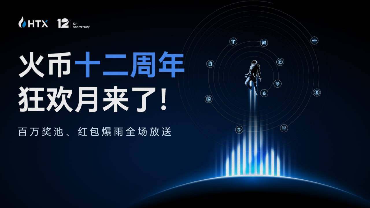 火币HTX启动12周年狂欢月活动 最高1.2亿枚HTX红包等多重奖励
