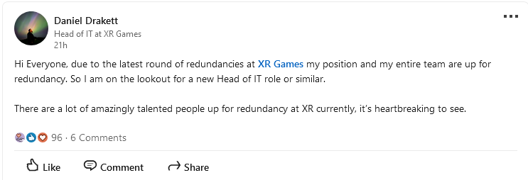 XR Games大幅裁員，72個職位面臨風(fēng)險宣傳圖2