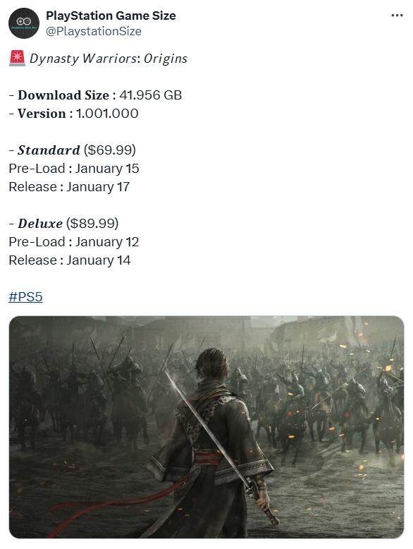 《真三國無雙：起源》PS5版下載及預(yù)載信息公布