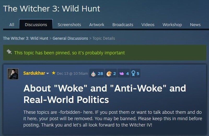 《巫師3》Steam版主禁談現(xiàn)實政治引發(fā)爭議