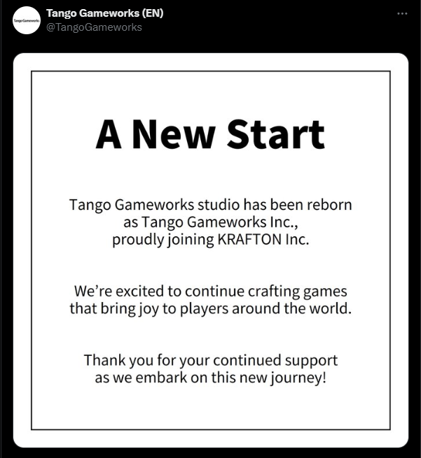 Tango Gameworks更名并加入KRAFTON，未來(lái)可期