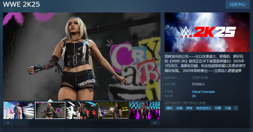《WWE 2K25》Steam頁面上線，發(fā)售日待公布