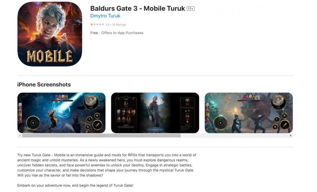 假冒《博德之門3》移動應用現(xiàn)身App Store