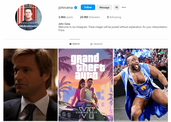 WWE巨星約翰·塞納分享《GTA6》海報引熱議