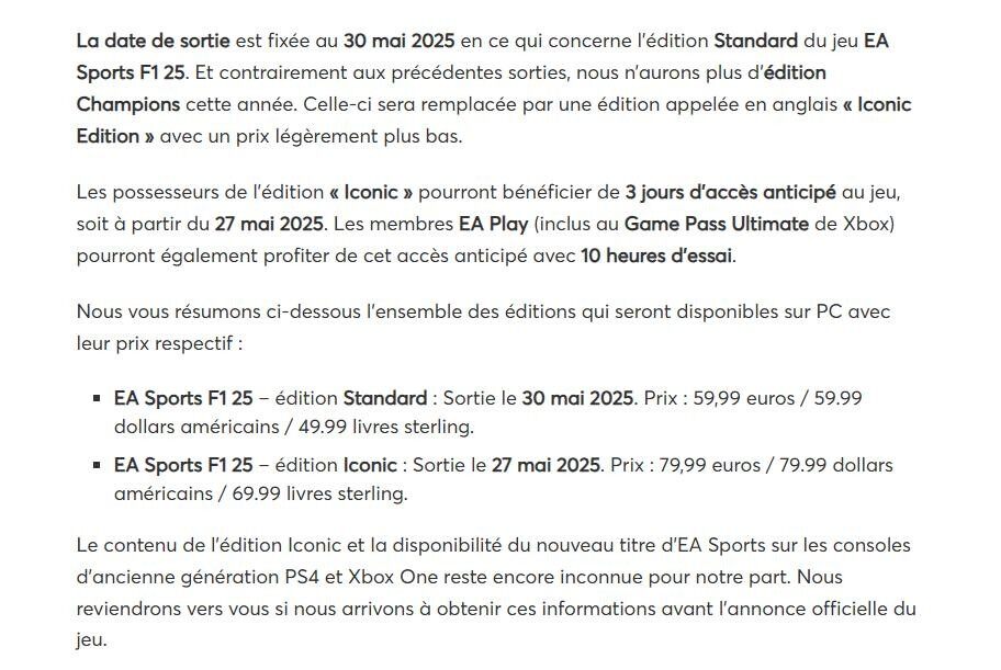 《EA SPORTS F1 25》發(fā)售日期與版本詳情披露 Iconic Edition預(yù)購福利解析