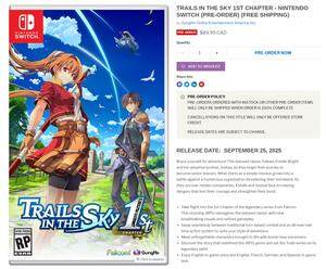 《空之軌跡the 1st》發(fā)售日期泄露 零售商頁面顯示9月25日上市
