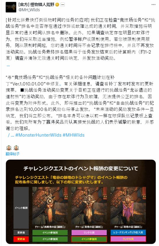 《怪物獵人：荒野》排行榜異常處理機制更新 獎勵結構調(diào)整方案解析宣傳圖3