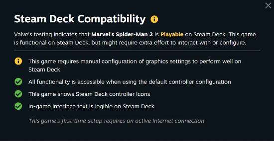 《漫威蜘蛛俠2》Steam Deck兼容性調(diào)整 認證狀態(tài)降級引技術(shù)爭議宣傳圖2