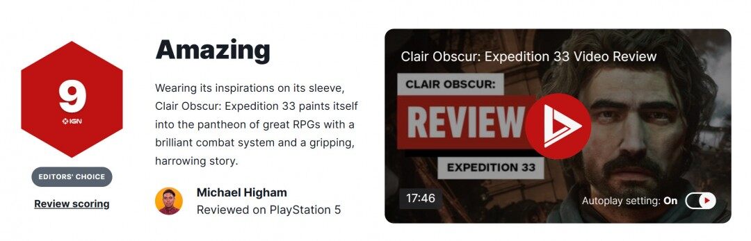 《光與影：33號遠征隊》IGN 9分與Metacritic 92分評測：4月24日發(fā)售的必玩RPG 內(nèi)容改寫