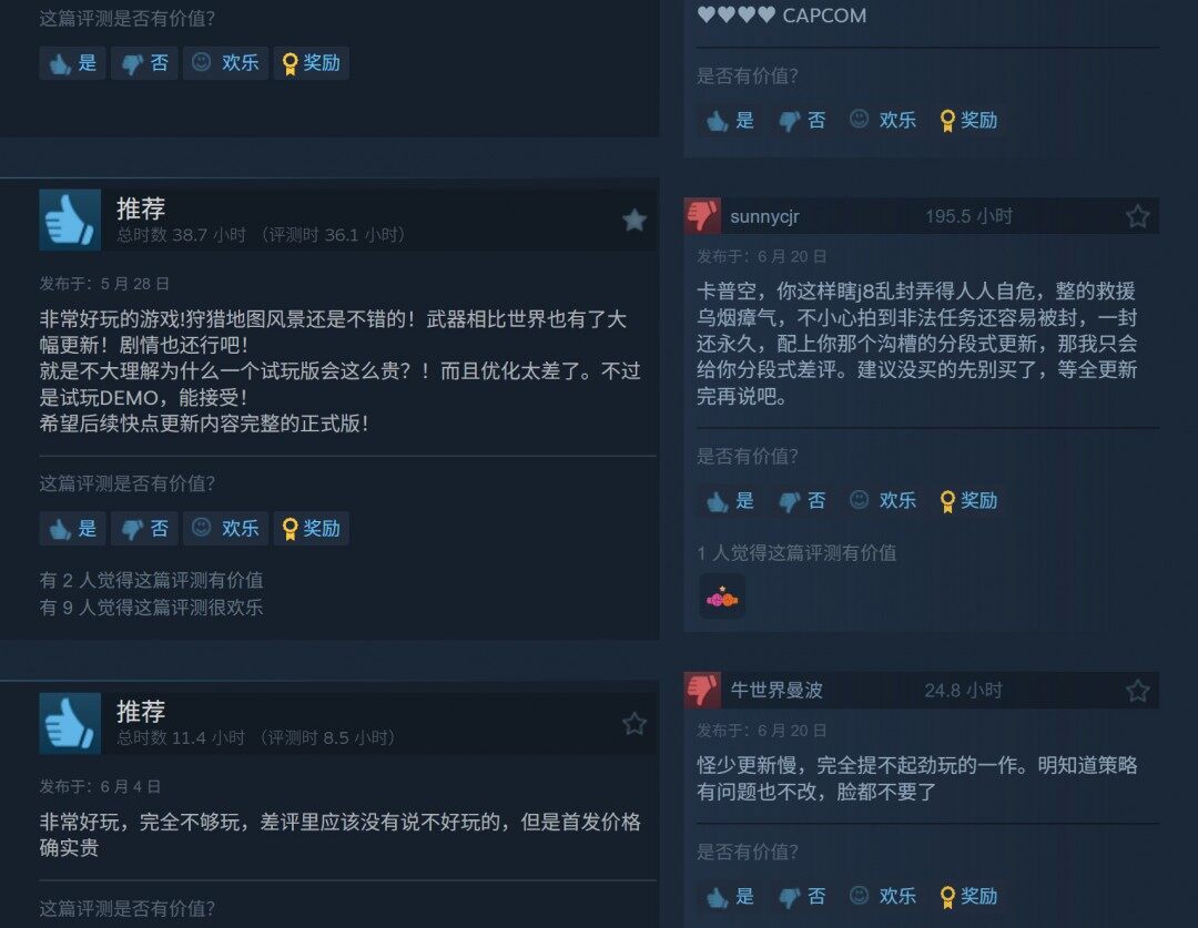 《怪物猎人：荒野》Steam差评如潮 在线已不及《怪物猎人：世界》宣传图5